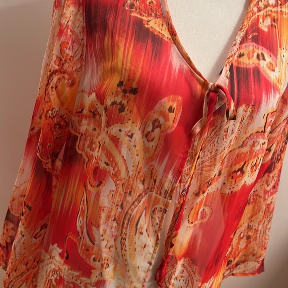 Cardigan Colorful Long Sleeve Tunic Cardigan Top with Ties in front Size 12 - Picture 7 of 8